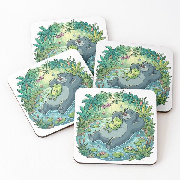 Item preview, Jungle River Frog & Bear – Cozy Tropical Adventure Cartoon Art designed and sold by ArtsyExplorer.
