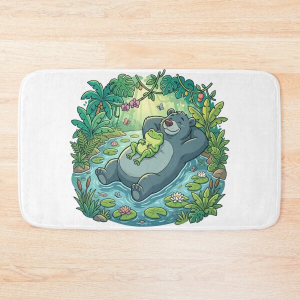 Item preview, Jungle River Frog & Bear – Cozy Tropical Adventure Cartoon Art designed and sold by ArtsyExplorer.