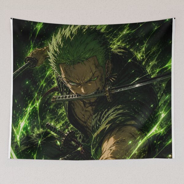 Item preview, Three Sword Demon Warrior Anime Art | Green Aura Samurai Fighter | Dark Fantasy Manga Style designed and sold by Dyan4.