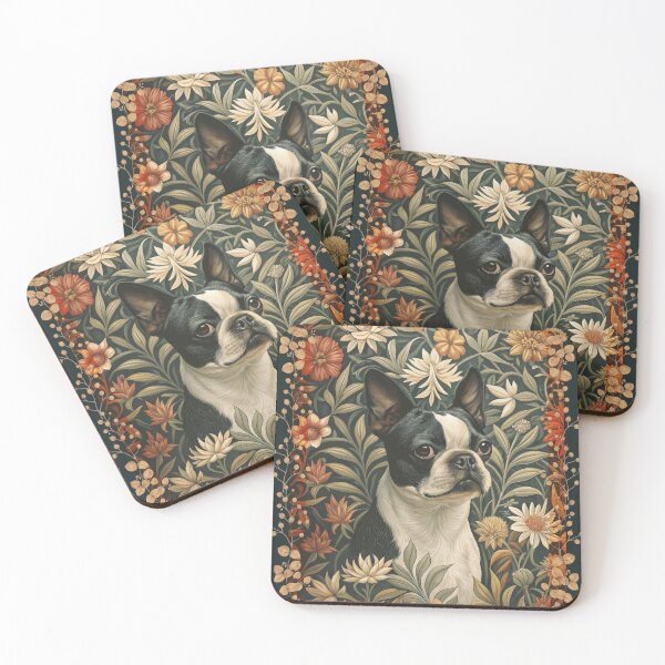 Item preview, Boston Terrier Vintage William Morris Style Floral designed and sold by AntiqueImages.