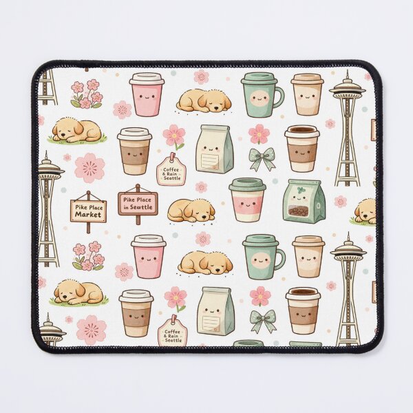 Item preview, Kawaii Coffee Cups I Cute Latte Pattern designed and sold by StrawberryStudio.
