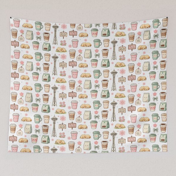 Item preview, Kawaii Coffee Cups I Cute Latte Pattern  designed and sold by StrawberryStudio.