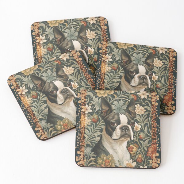Item preview, Black White Boston Terrier Victorian Floral designed and sold by AntiqueImages.