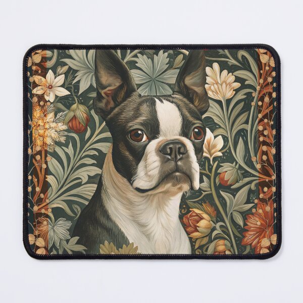 Item preview, Black White Boston Terrier Victorian Floral designed and sold by AntiqueImages.