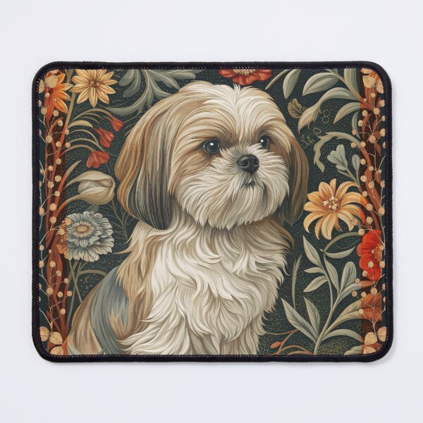 Item preview, Tan White Shih Tzu Vintage Floral Dog Art designed and sold by AntiqueImages.