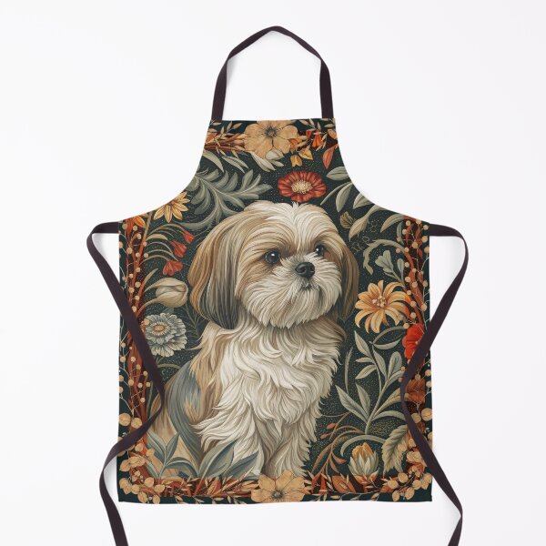 Item preview, Tan White Shih Tzu Vintage Floral Dog Art designed and sold by AntiqueImages.