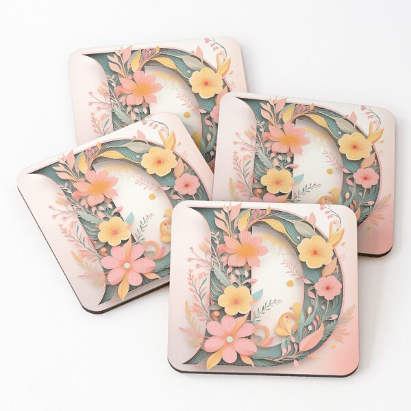 Item preview, Letter D initial, monogram floral botanicals watercolor painting abstract style, flowers and leaves, neutral pastel colors  designed and sold by navitalidesign.