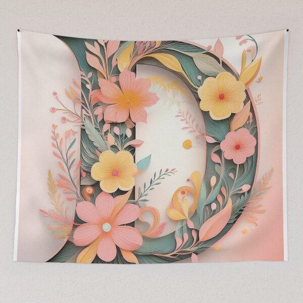 Item preview, Letter D initial, monogram floral botanicals watercolor painting abstract style, flowers and leaves, neutral pastel colors  designed and sold by navitalidesign.