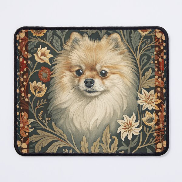 Item preview, Cream Pomeranian Dog Vintage Floral Art designed and sold by AntiqueImages.