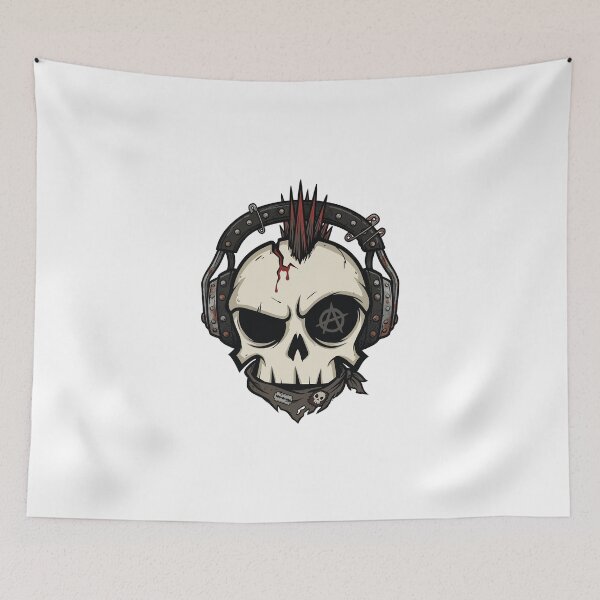 Item preview, Punk Rock Skull with Headphones and Anarchy Symbo Cartoon designed and sold by Cacique969.