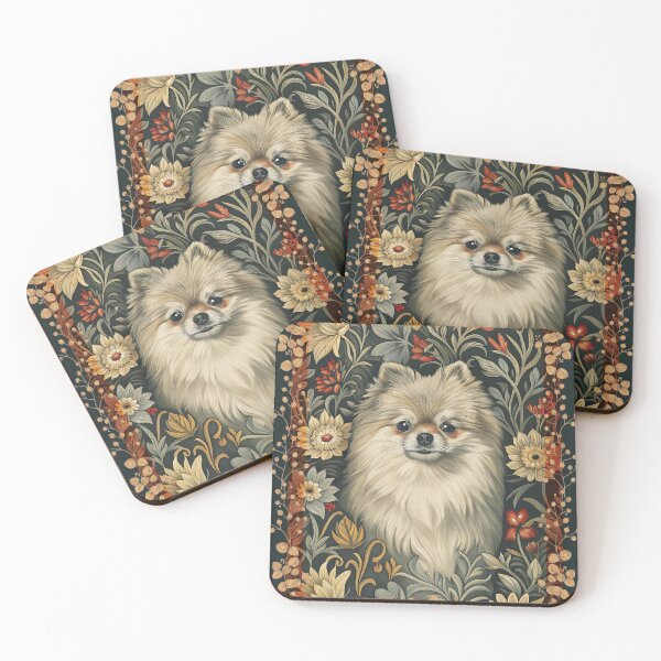 Item preview, Cream Pomeranian William Morris Floral Dog Art designed and sold by AntiqueImages.
