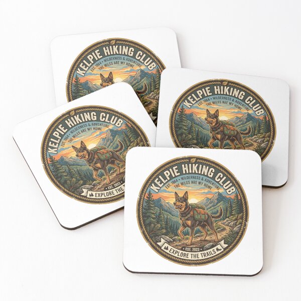 Item preview, Kelpie Hiking Club Retro Adventure Dog Mountain Trails Badge Design designed and sold by Globalcitytees.