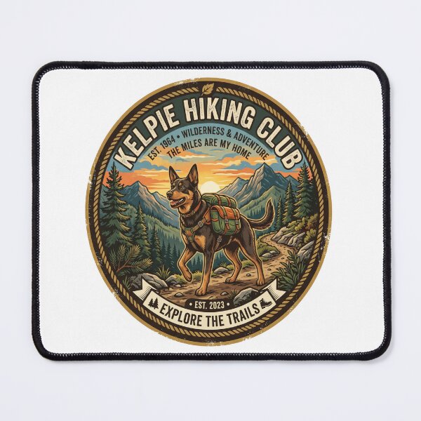 Item preview, Kelpie Hiking Club Retro Adventure Dog Mountain Trails Badge Design designed and sold by Globalcitytees.