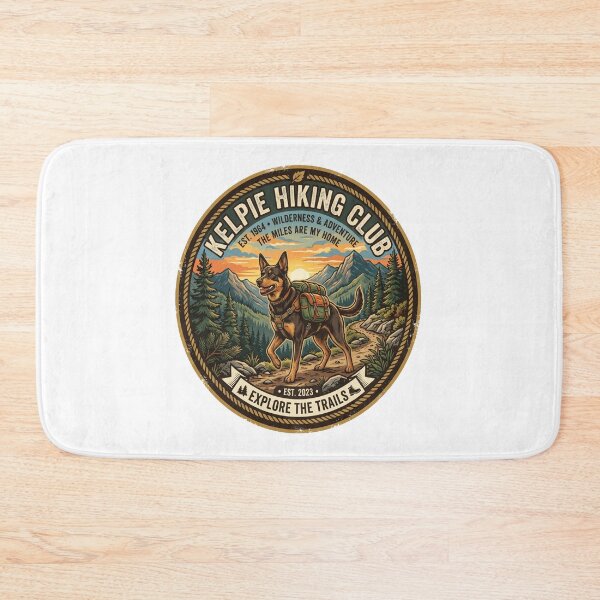 Item preview, Kelpie Hiking Club Retro Adventure Dog Mountain Trails Badge Design designed and sold by Globalcitytees.