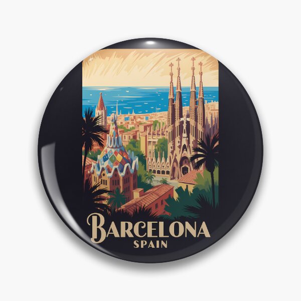 Item preview, Barcelona Spain Skyline Illustration Travel Art Vintage designed and sold by KrisSidDesigns.