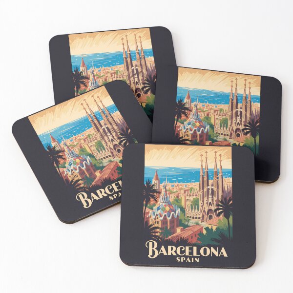 Item preview, Barcelona Spain Skyline Illustration Travel Art Vintage designed and sold by KrisSidDesigns.