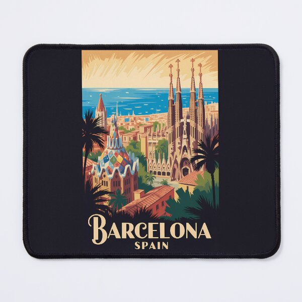 Item preview, Barcelona Spain Skyline Illustration Travel Art Vintage designed and sold by KrisSidDesigns.