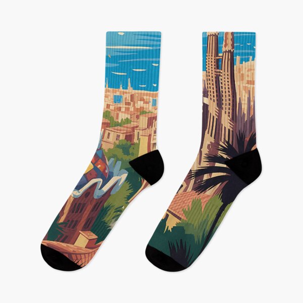 Item preview, Barcelona Spain Skyline Illustration Travel Art Vintage designed and sold by KrisSidDesigns.