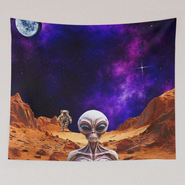 Item preview, Surreal Alien Encounter on red planet sci-fi Art designed and sold by FahdSpaceArt.