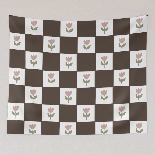 Item preview, Minimal Tulip Checkerboard Pattern – Retro Folk Floral Design designed and sold by Barelythere2324.