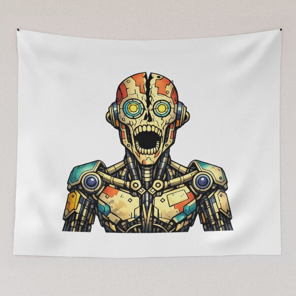 Item preview, creepy robot illustration — dark sci‑fi tee design designed and sold by SoftSproutstu.