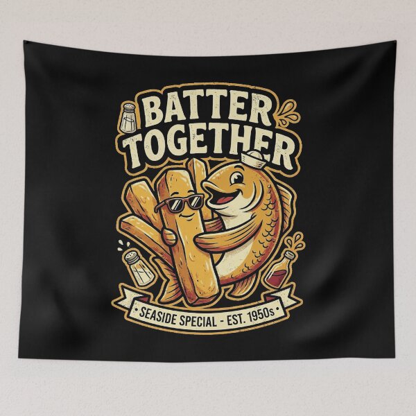 Item preview, Batter Together Funny Fish & Chips Retro T-Shirt | British Seaside Food Pun Design designed and sold by bazstees54.