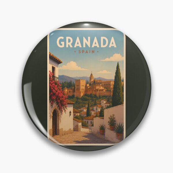 Artikelvorschau, Granada, Spanien, Alhambra-Illustration, Reisekunst, Vintage entworfen und verkauft von KrisSidDesigns.