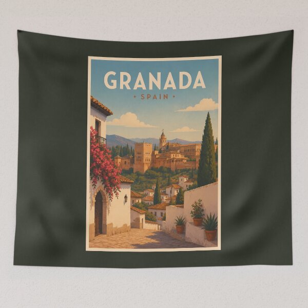 Item preview, Granada Spain Alhambra Illustration Travel Art Vintage designed and sold by KrisSidDesigns.