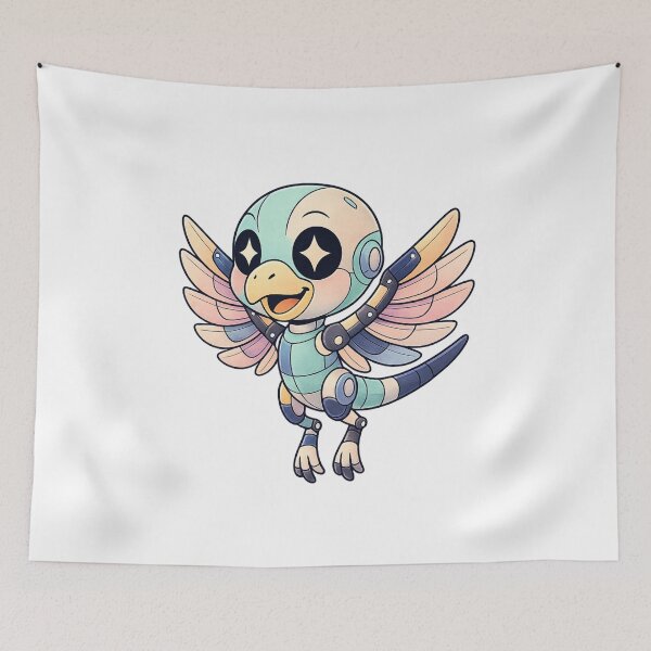Aperçu de l'œuvre autocollant et t-shirt mignons représentant un oiseau robot créée et vendue par SoftSproutstu.