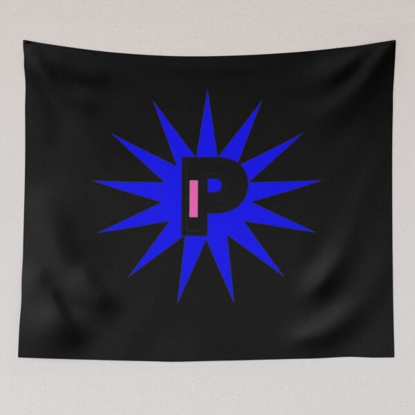 Item preview, Abstract alphabet P logo design with blue starburst icon on black background designed and sold by Pawar1999.