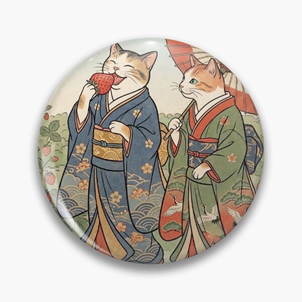 Item preview, Two Cats Picking Strawberries Under a Paper Umbrella — Neko no Ichigo Tsumi Bangasa Zu | Japanese Ukiyo-e Cat Art designed and sold by Ukiyo Neko Hyakkei - Cats of the Floating World-.