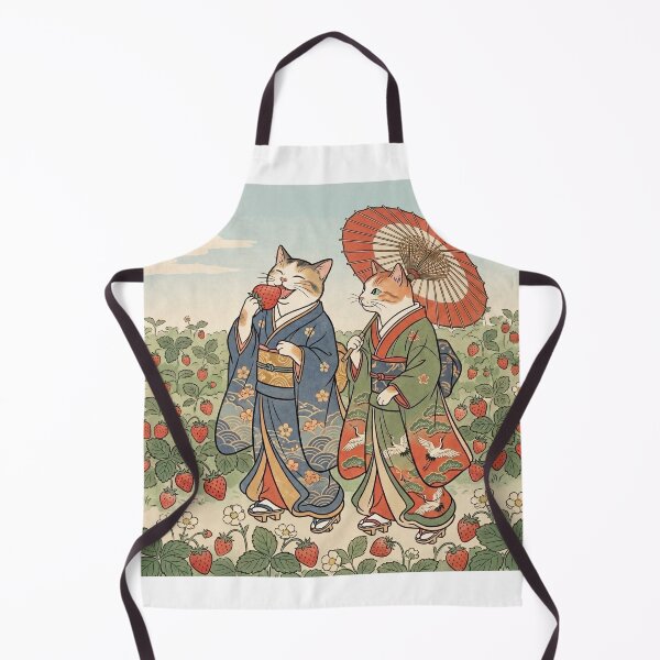 Item preview, Two Cats Picking Strawberries Under a Paper Umbrella — Neko no Ichigo Tsumi Bangasa Zu | Japanese Ukiyo-e Cat Art designed and sold by Ukiyo Neko Hyakkei - Cats of the Floating World-.
