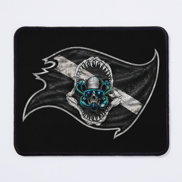 Item preview, Black Dive Flag Shark Jaw Skull Scuba Diver Underwater Diving Design designed and sold by artistwill.