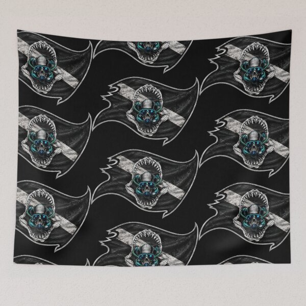 Item preview, Black Dive Flag Shark Jaw Skull Scuba Diver Underwater Diving Design designed and sold by artistwill.