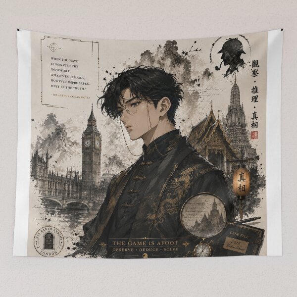 Item preview, Eastern Noir Detective Couple – Red & Black Anime Mystery Aesthetic T-Shirt Design3 designed and sold by shikuldo7.