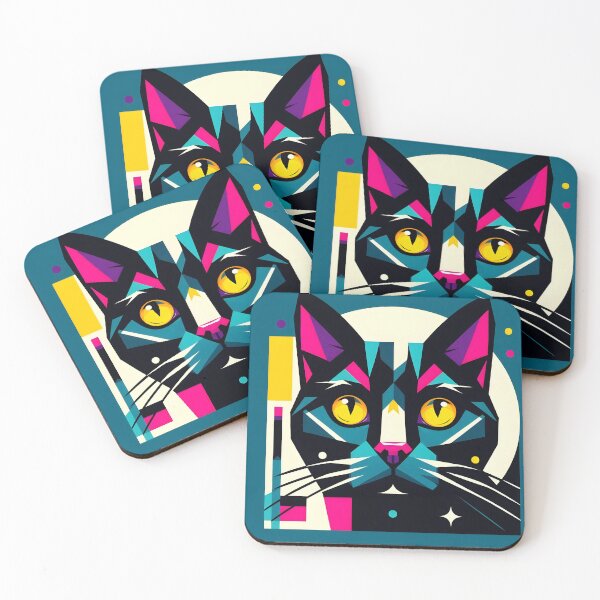 Item preview, Geometric pop art cat - Turquoise blue background designed and sold by davidromapixel.