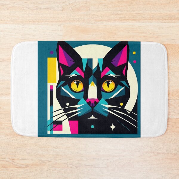 Item preview, Geometric pop art cat - Turquoise blue background designed and sold by davidromapixel.