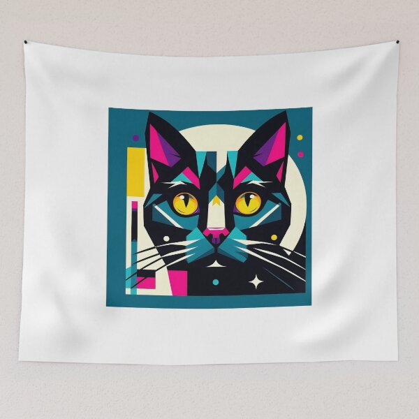 Item preview, Geometric pop art cat - Turquoise blue background designed and sold by davidromapixel.