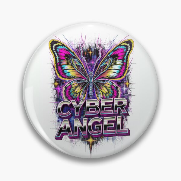 Item preview, Cyber Angel Retro Neon Butterfly Chrome Text designed and sold by OmniVibe19.