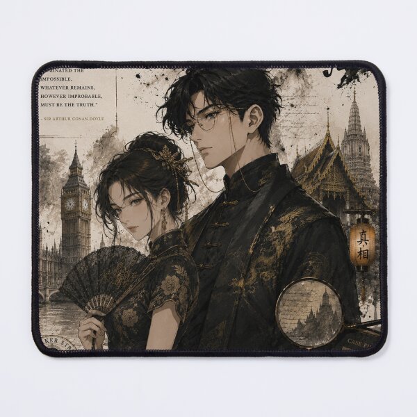 Item preview, Eastern Noir Detective Couple – Red & Black Anime Mystery Aesthetic T-Shirt Design4 designed and sold by shikuldo7.
