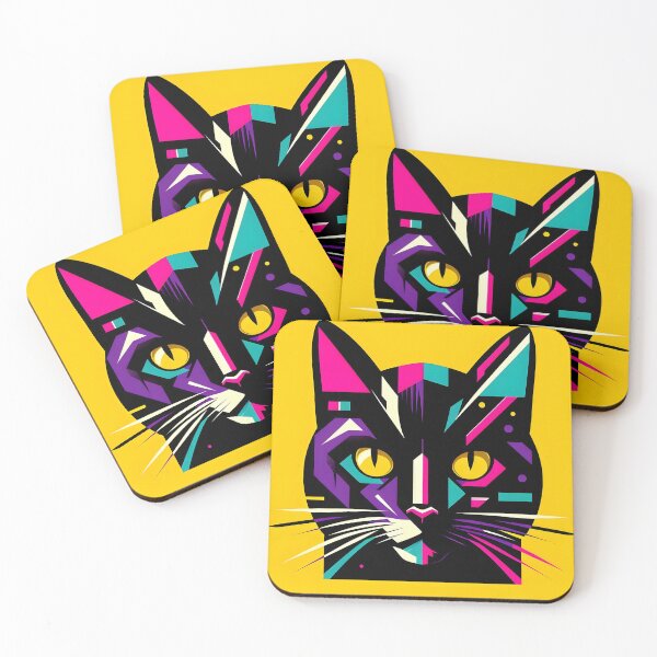 Item preview, Neon cat on yellow background - Abstract pop art designed and sold by davidromapixel.