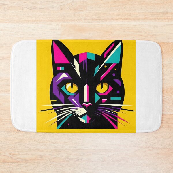 Item preview, Neon cat on yellow background - Abstract pop art designed and sold by davidromapixel.