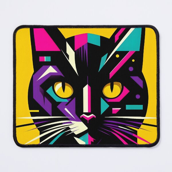 Item preview, Neon cat on yellow background - Abstract pop art designed and sold by davidromapixel.