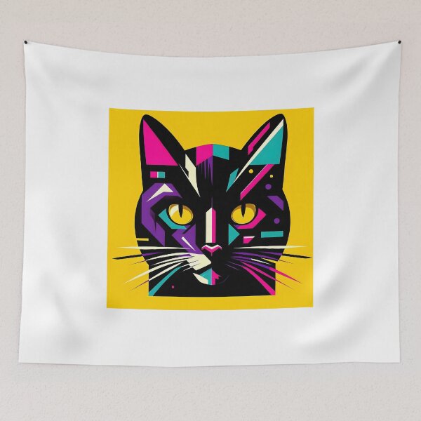 Item preview, Neon cat on yellow background - Abstract pop art designed and sold by davidromapixel.