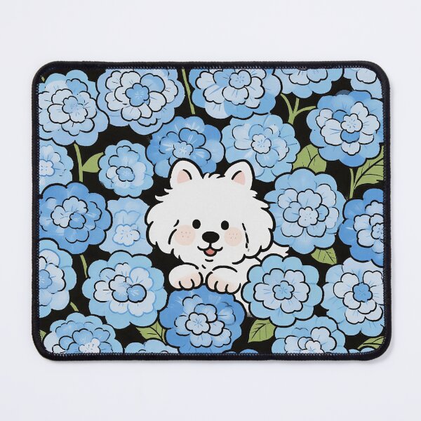 Item preview, Fluffy White Dog in Blue Hydrangea Flowers designed and sold by Simple Life & KAMOCHI.