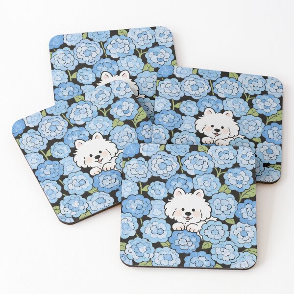 Item preview, Fluffy White Dog in Blue Hydrangea Flowers designed and sold by Simple Life & KAMOCHI.