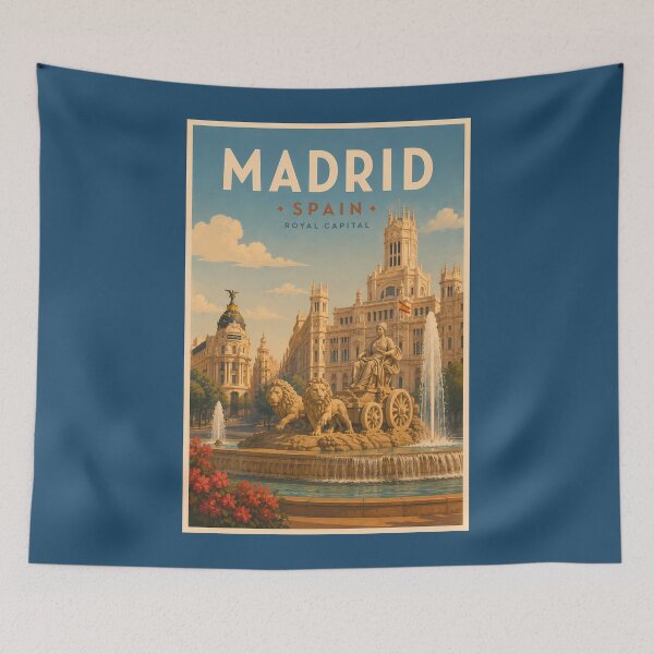 Item preview, Madrid Spain Cibeles Fountain Illustration Travel Art Vintage designed and sold by KrisSidDesigns.