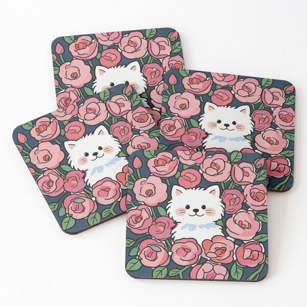 Item preview, Elegant White Cat Hiding in Pink Roses designed and sold by Simple Life & KAMOCHI.