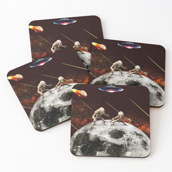 Item preview, Retro ufo alien invasion on moon surface Art  designed and sold by FahdSpaceArt.