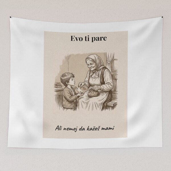 Item preview, Balkan Grandma – “Evo ti pare ali nemoj da kažeš mami” Vintage Poster designed and sold by Mastalina99.
